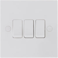 BG 943 White Square Edge Triple Light Switch 10A