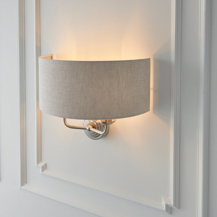 Endon 94403 Highclere 2lt Wall Brushed chrome plate & natural linen 2 x 40W E14 candle (Required) - westbasedirect.com