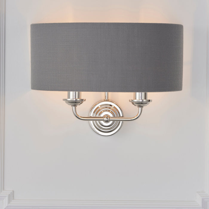 Endon 94406 Highclere 2lt Wall Bright nickel plate & charcoal fabric 2 x 40W E14 candle (Required) - westbasedirect.com