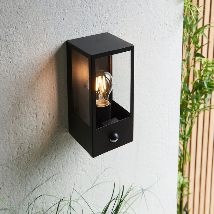 Endon 94995 Oxford PIR 1lt Wall Matt black & clear glass 10W LED E27 (Required) - westbasedirect.com