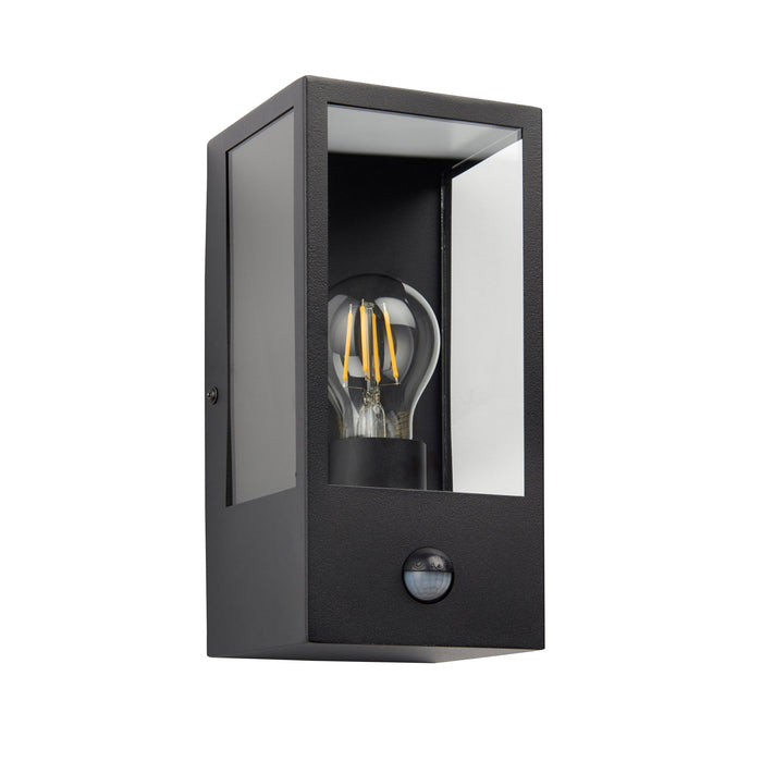 Endon 94995 Oxford PIR 1lt Wall Matt black & clear glass 10W LED E27 (Required) - westbasedirect.com