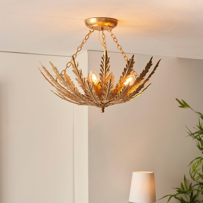 Endon 95039 Delphine 3lt Flush Gold leaf 3 x 6W LED E14 (Required) - westbasedirect.com