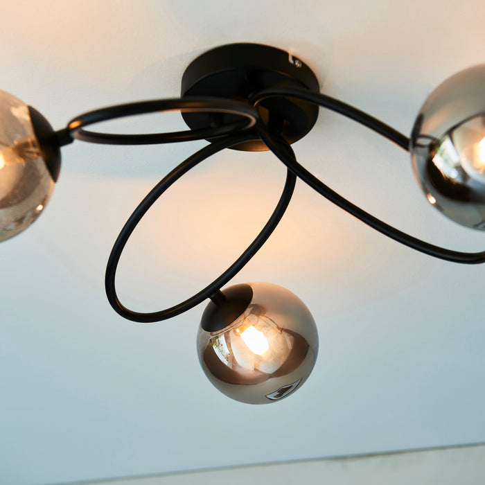 Endon 95289 Ellipse 3lt Semi flush Satin black paint & smoked mirror glass 3 x 3W LED G9 (Required) - westbasedirect.com