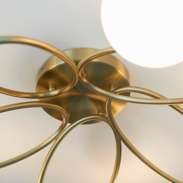 Endon 95291 Ellipse 5lt Semi flush Satin brass plate & matt opal glass 5 x 3W LED G9 (Required) - westbasedirect.com