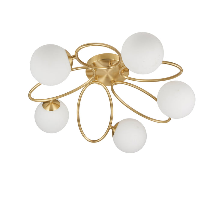 Endon 95291 Ellipse 5lt Semi flush Satin brass plate & matt opal glass 5 x 3W LED G9 (Required) - westbasedirect.com