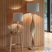 Endon 95454 Abia 1lt Floor Oak effect resin & natural linen 10W LED E27 (Required) - westbasedirect.com