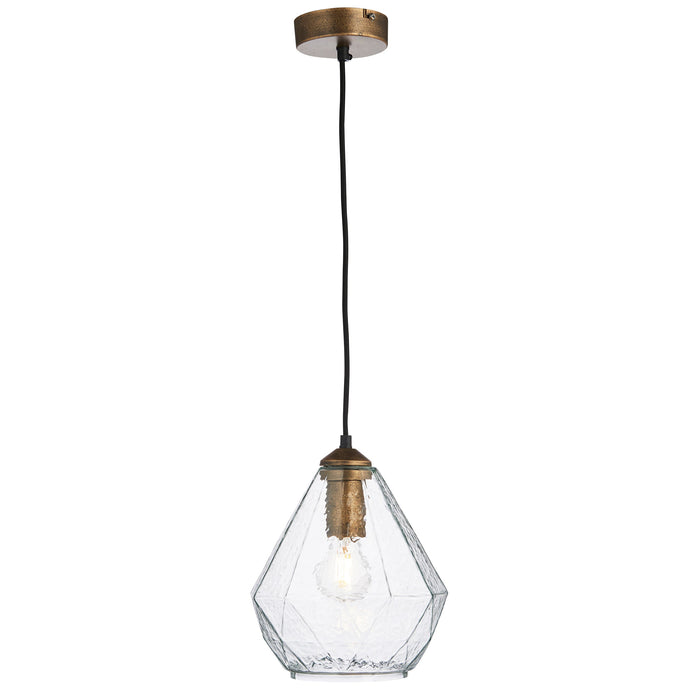 Endon 95462 Ebbe 1lt Pendant Antique gold paint & clear glass 10W LED E27 (Required) - westbasedirect.com