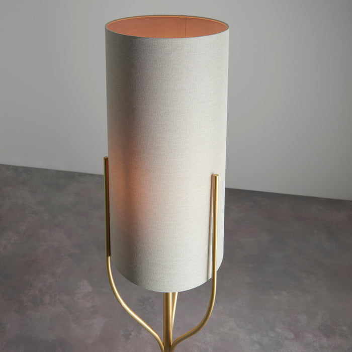 Endon 95466 Fraser 1lt Floor Satin brass plate & natural linen mix fabric 10W LED E27 (Required) - westbasedirect.com