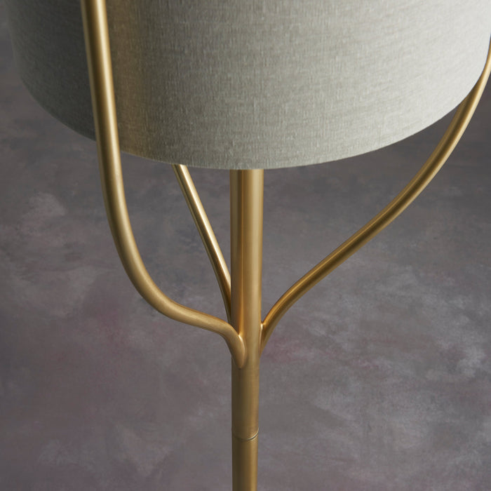 Endon 95466 Fraser 1lt Floor Satin brass plate & natural linen mix fabric 10W LED E27 (Required) - westbasedirect.com