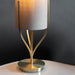 Endon 95467 Fraser 1lt Table Satin brass plate & natural linen mix fabric 10W LED E27 (Required) - westbasedirect.com