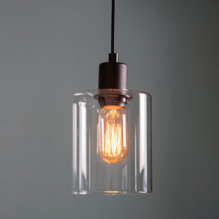 Endon 95472 Toledo 1lt Pendant Matt black & clear glass 10W LED E27 (Required) - westbasedirect.com