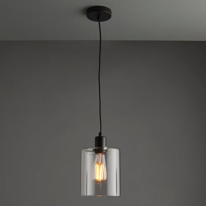 Endon 95472 Toledo 1lt Pendant Matt black & clear glass 10W LED E27 (Required) - westbasedirect.com