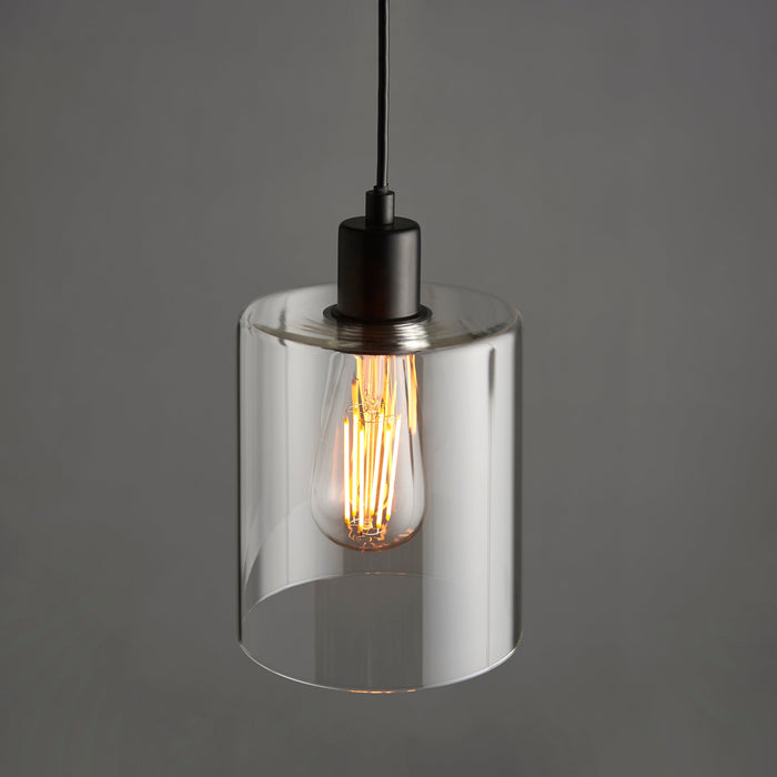 Endon 95472 Toledo 1lt Pendant Matt black & clear glass 10W LED E27 (Required) - westbasedirect.com