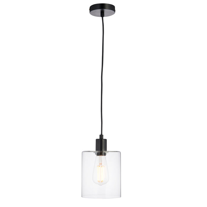 Endon 95472 Toledo 1lt Pendant Matt black & clear glass 10W LED E27 (Required) - westbasedirect.com