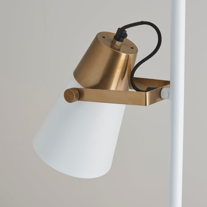 Endon 95474 Gerik 2lt Floor White & aged brass paint 2 x 10W LED E27 (Required) - westbasedirect.com