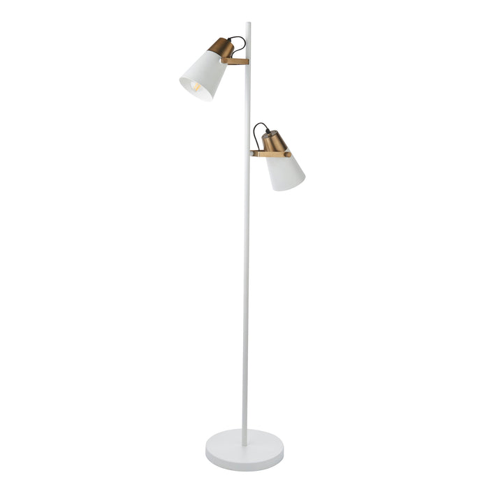 Endon 95474 Gerik 2lt Floor White & aged brass paint 2 x 10W LED E27 (Required) - westbasedirect.com