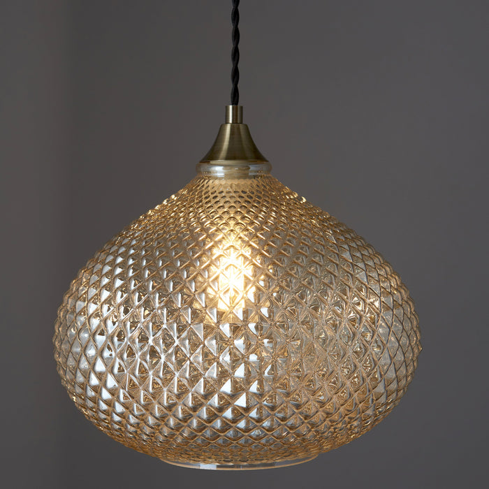 Endon 95480 Livia 1lt Pendant Champagne glass & antique brass plate 10W LED E27 (Required) - westbasedirect.com