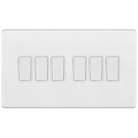 Selectric 5MPLUS-905 5M-PLUS Screwless 6 Gang 2 Way 10AX Plate Switch - Matt White, White Insert