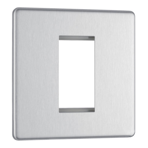 BG FBSEMS1 Flatplate Screwless Single Euro Module Faceplate - Brushed Steel - westbasedirect.com