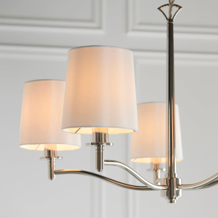 Endon 95826 Ortona 5lt Pendant Bright nickel plate & vintage white fabric 5 x 6W LED E14 (Required) - westbasedirect.com