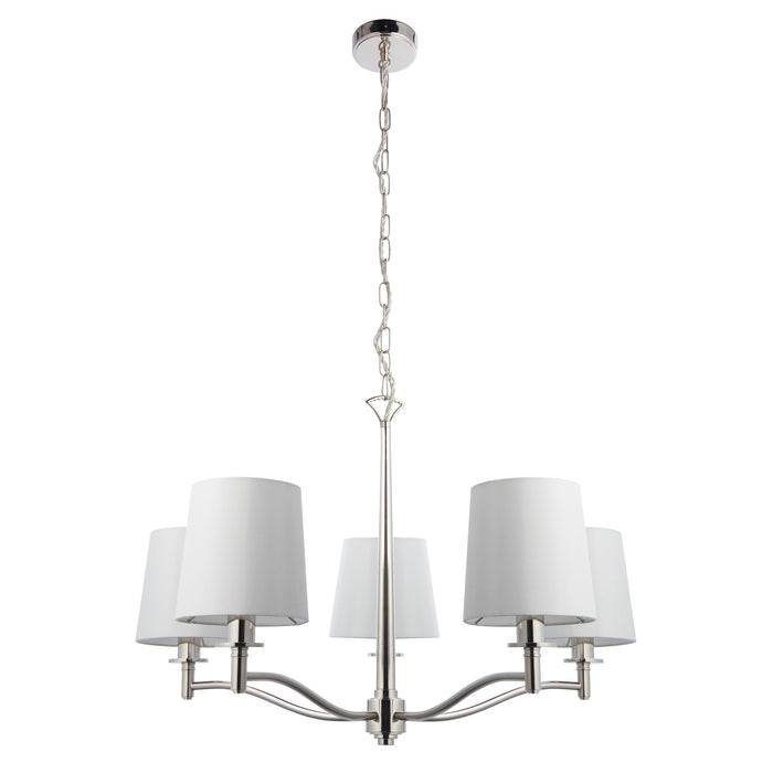 Endon 95826 Ortona 5lt Pendant Bright nickel plate & vintage white fabric 5 x 6W LED E14 (Required) - westbasedirect.com