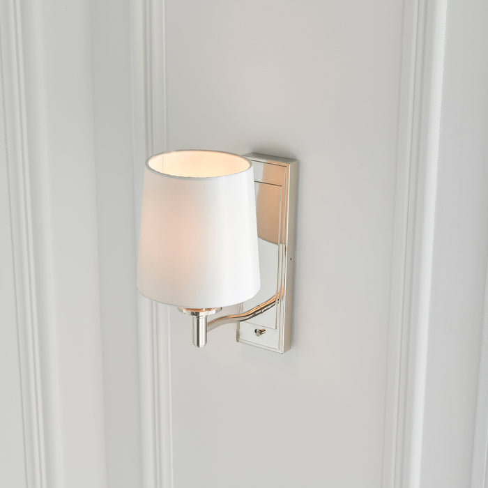 Endon 95827 Ortona 1lt Wall Bright nickel plate & vintage white fabric 6W LED E14 (Required) - westbasedirect.com