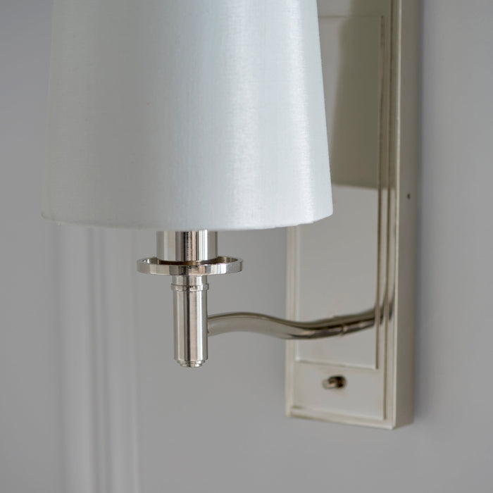 Endon 95827 Ortona 1lt Wall Bright nickel plate & vintage white fabric 6W LED E14 (Required) - westbasedirect.com