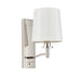 Endon 95827 Ortona 1lt Wall Bright nickel plate & vintage white fabric 6W LED E14 (Required) - westbasedirect.com