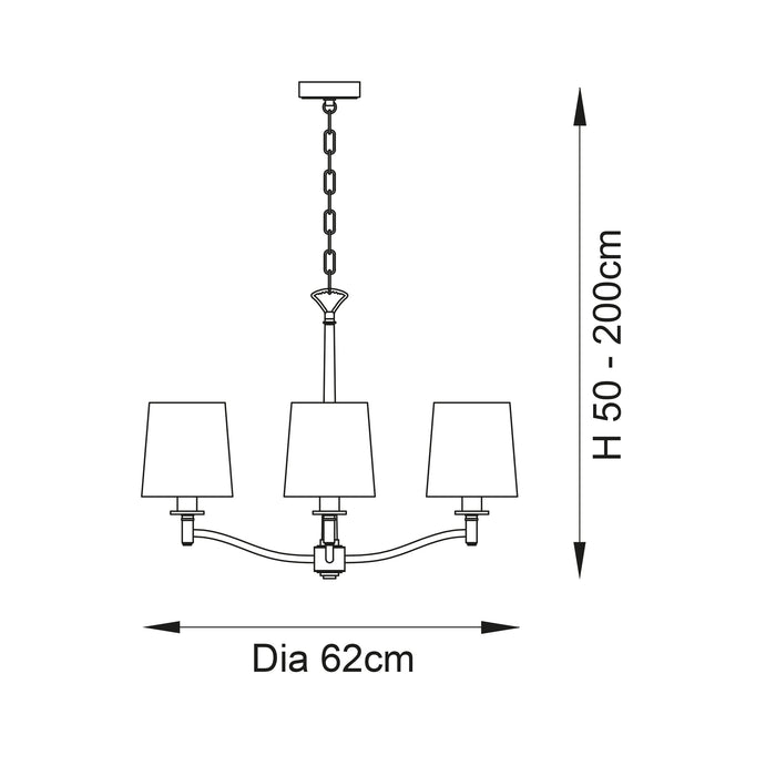 Endon 95828 Ortona 3lt Pendant Bright nickel plate & vintage white fabric 3 x 6W LED E14 (Required) - westbasedirect.com