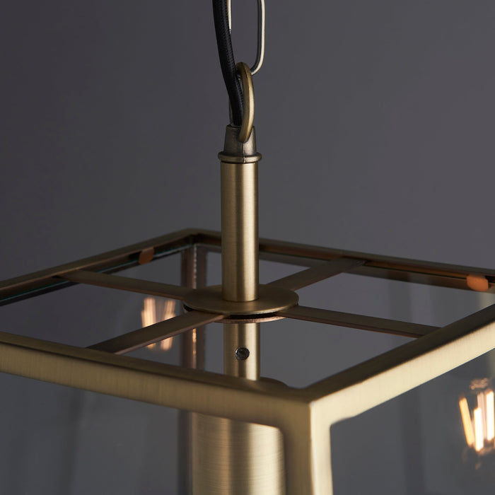 Endon 95835 Hurst 1lt Pendant Matt antique brass plate & clear glass 10W LED E27 (Required) - westbasedirect.com