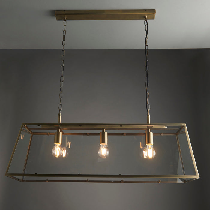 Endon 95836 Hurst 3lt Pendant Matt antique brass plate & clear glass 3 x 10W LED E27 (Required) - westbasedirect.com