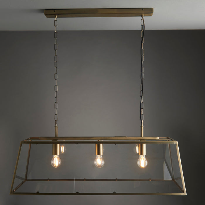 Endon 95836 Hurst 3lt Pendant Matt antique brass plate & clear glass 3 x 10W LED E27 (Required) - westbasedirect.com