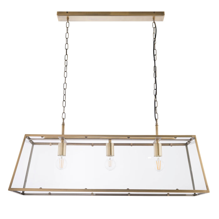 Endon 95836 Hurst 3lt Pendant Matt antique brass plate & clear glass 3 x 10W LED E27 (Required) - westbasedirect.com