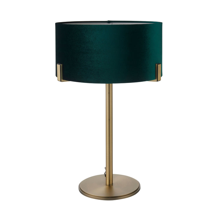 Endon 95837 Hayfield 1lt Table Matt antique brass plate & green velvet 10W LED E27 (Required) - westbasedirect.com