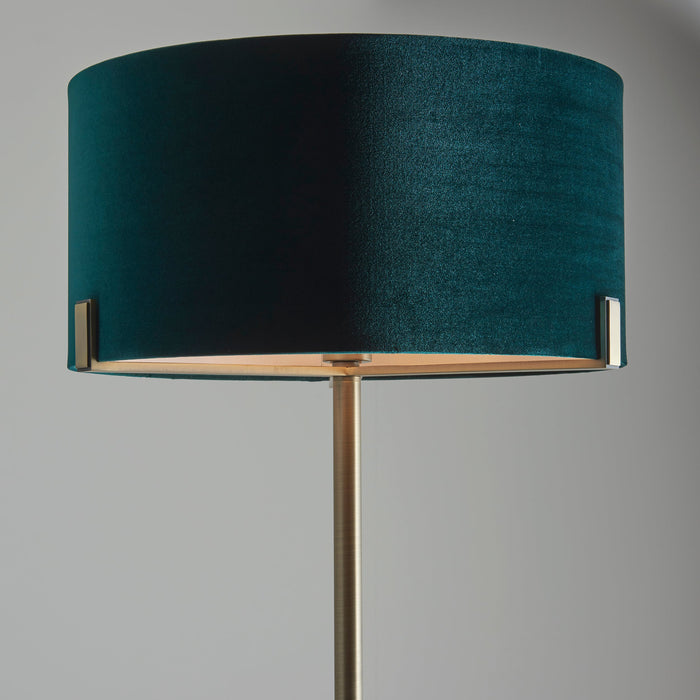 Endon 95838 Hayfield 1lt Floor Matt antique brass plate & green velvet 10W LED E27 (Required) - westbasedirect.com