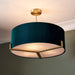 Endon 95839 Hayfield 3lt Pendant Matt antique brass plate & green velvet 3 x 10W LED E27 (Required) - westbasedirect.com