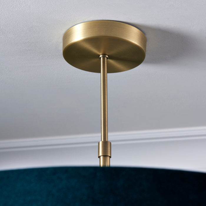 Endon 95839 Hayfield 3lt Pendant Matt antique brass plate & green velvet 3 x 10W LED E27 (Required) - westbasedirect.com