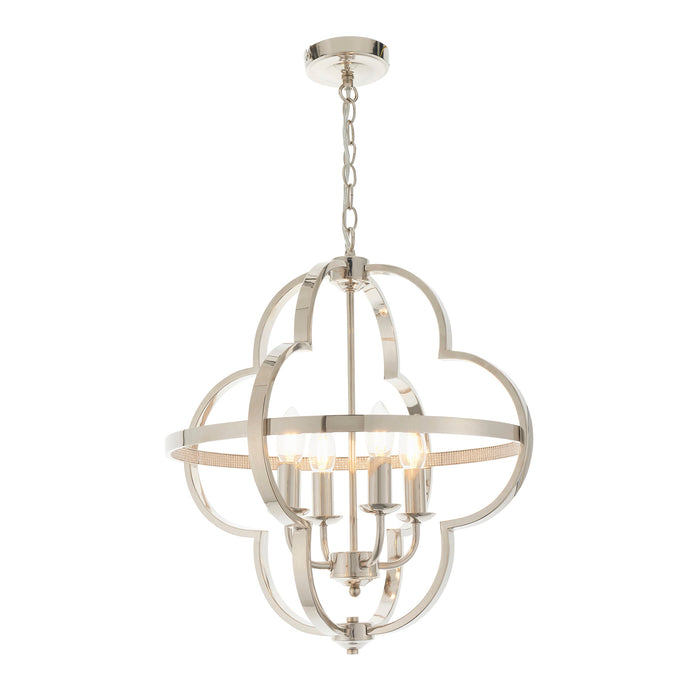 Endon 95853 Barton 4lt Pendant Bright nickel plate & clear faceted acrylic 4 x 6W LED E14 (Required) - westbasedirect.com