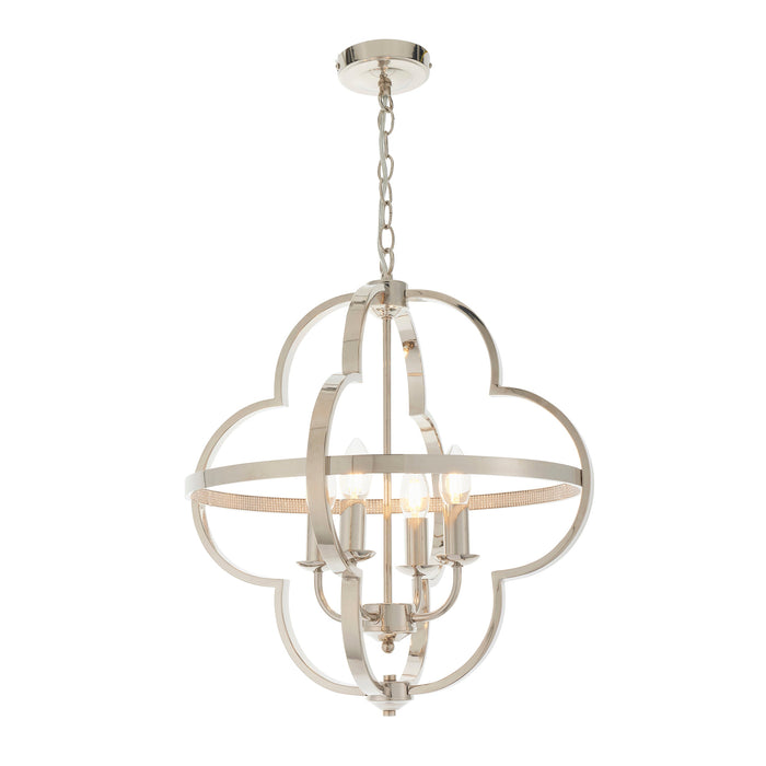 Endon 95853 Barton 4lt Pendant Bright nickel plate & clear faceted acrylic 4 x 6W LED E14 (Required) - westbasedirect.com