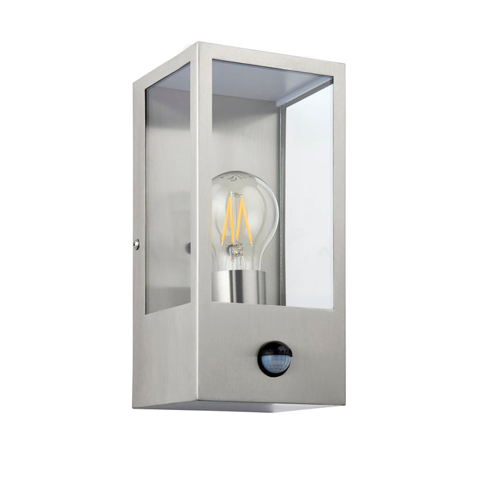 Endon 96088 Oxford PIR 1lt Wall Brushed stainless steel & clear glass 10W LED E27 (Required) - westbasedirect.com