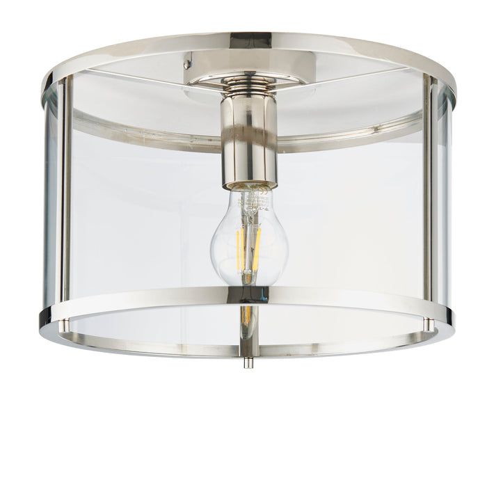 Endon 96150 Hopton 1lt Flush Bright nickel plate & clear glass 10W LED E27 (Required) - westbasedirect.com