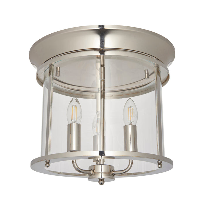 Endon 96153 Hampworth 3lt Flush Bright nickel plate & clear glass 3 x 6W LED E14 (Required) - westbasedirect.com