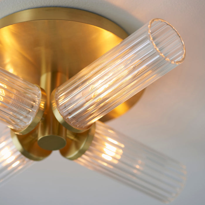 Endon 96160 Talo 4lt Semi flush Satin brass plate & clear ribbed glass 4 x 3W LED G9 (Required) - westbasedirect.com