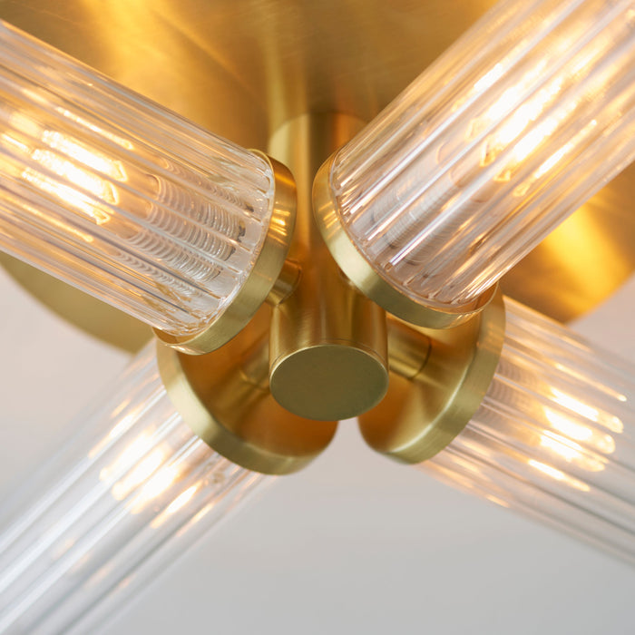 Endon 96160 Talo 4lt Semi flush Satin brass plate & clear ribbed glass 4 x 3W LED G9 (Required) - westbasedirect.com