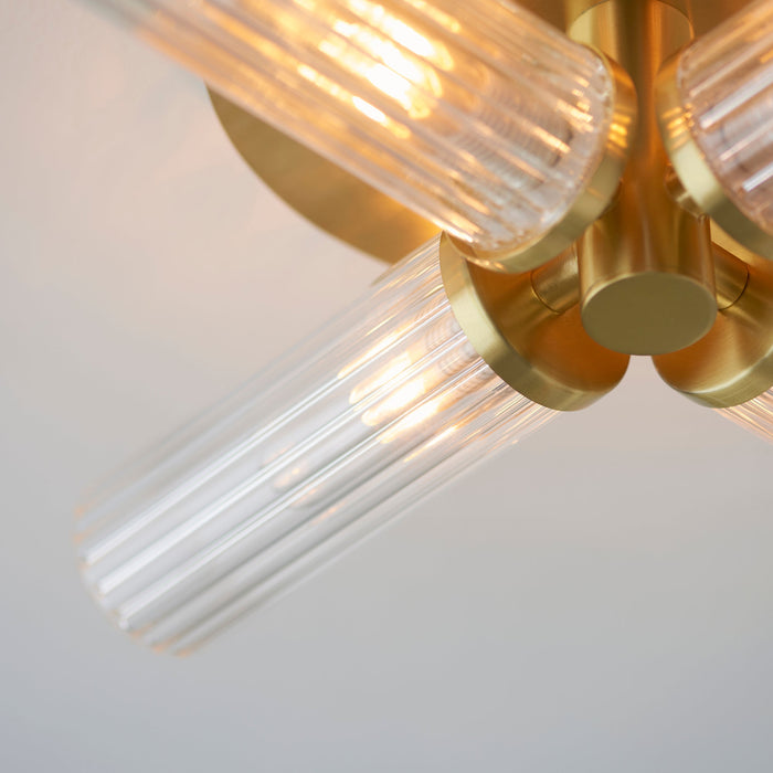 Endon 96160 Talo 4lt Semi flush Satin brass plate & clear ribbed glass 4 x 3W LED G9 (Required) - westbasedirect.com