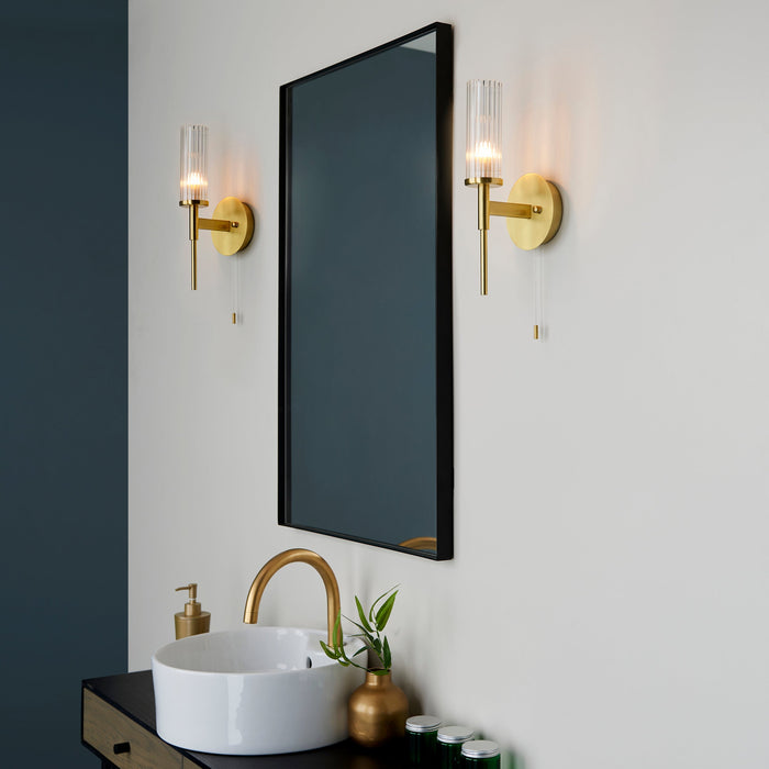 Endon 96163 Talo 1lt Wall Satin brass plate & clear ribbed glass 3W LED G9 (Required) - westbasedirect.com