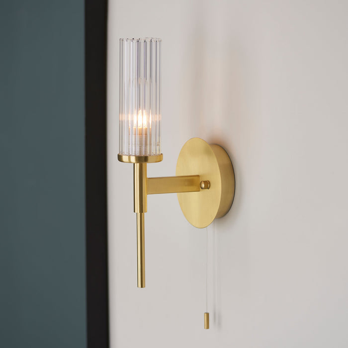 Endon 96163 Talo 1lt Wall Satin brass plate & clear ribbed glass 3W LED G9 (Required) - westbasedirect.com