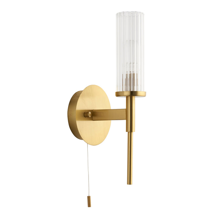 Endon 96163 Talo 1lt Wall Satin brass plate & clear ribbed glass 3W LED G9 (Required) - westbasedirect.com