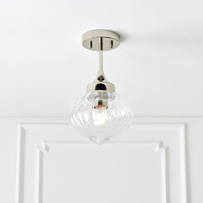 Endon 96169 Addington 1lt Semi flush Bright nickel plate & clear ribbed glass 10W LED E27 (Required) - westbasedirect.com