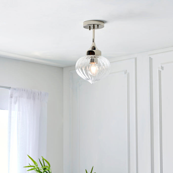 Endon 96169 Addington 1lt Semi flush Bright nickel plate & clear ribbed glass 10W LED E27 (Required) - westbasedirect.com